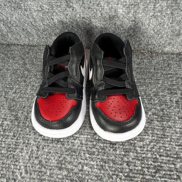 Jordan 1 Low Bred Toe Toddler 4c Shoes Black Red Athletic Sneakers - Picture 2 of 10